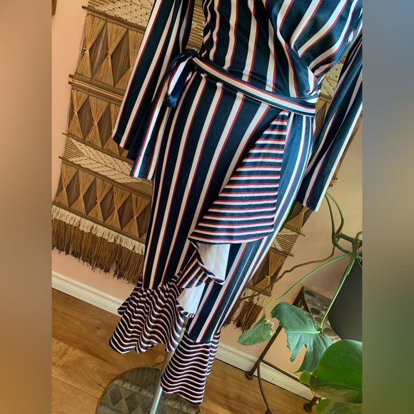 BNWT L’Atiste Blue, Red & White Striped Faux Wrap Dress - Picture 6 of 11